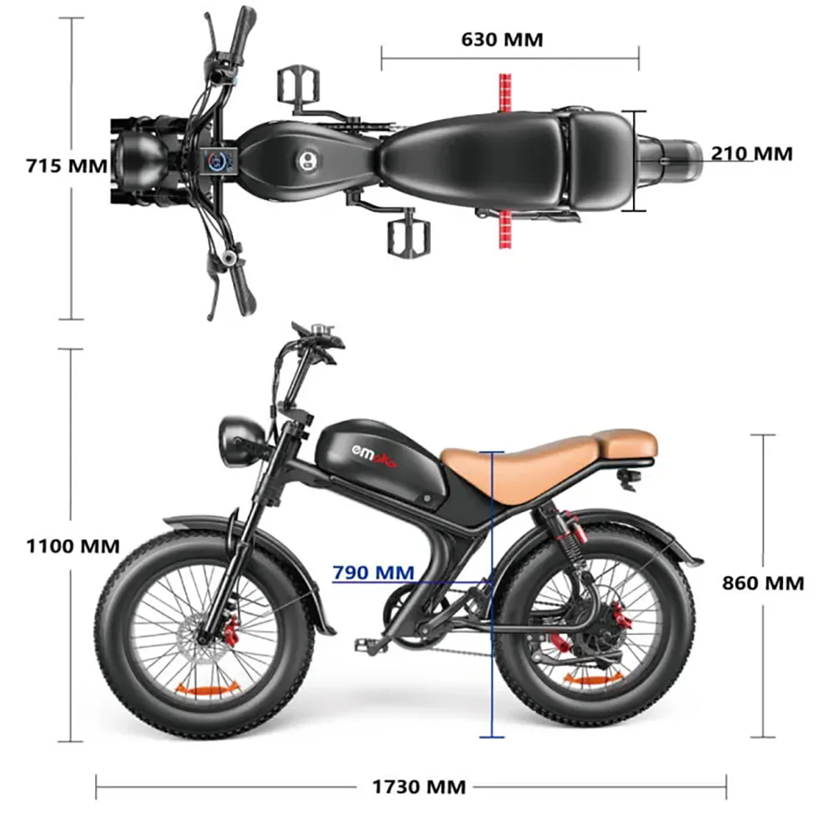 EmokoC93ElectricBike_BrownSeat-SizeChart